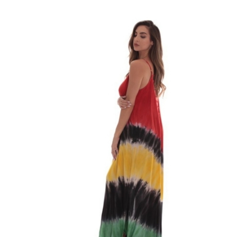 Rasta tie dye maxi  sun dress cover up beach pool - Picture 2 of 7